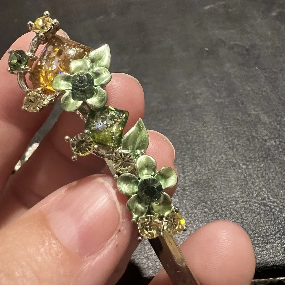 Lovely Vtg Rhinestone Pearl Hair Barrettes Clips LOT of 5 Flower Green Love